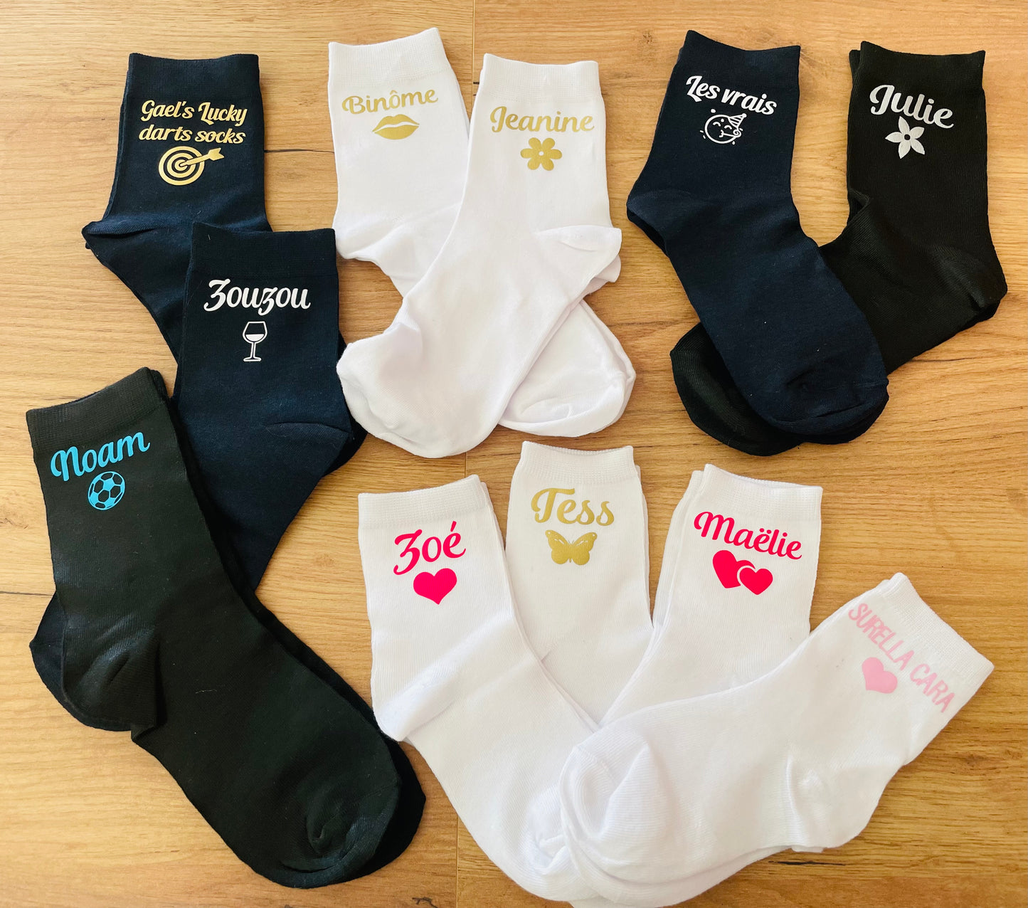 Chaussettes - noir, bleu, vert, blanc, rose foncé, rose clair