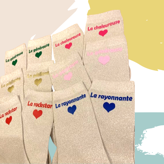 Chaussettes pailletées personnalisées beige