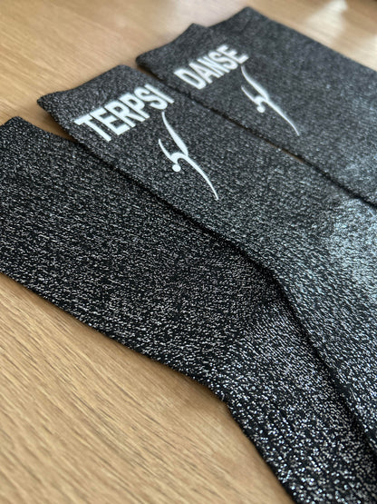Chaussettes pailletées personnalisées noir argent